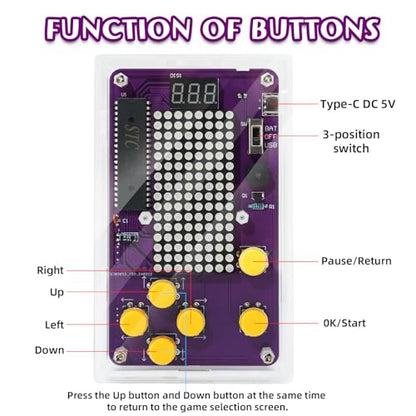 Basic Soldering Kit for Teaching, Soldering Practice Kit with Retro Classic Games, Soldering Projects for STEM Education, Electronic Kits for College High School Students Learning,Age14+ - color: Yellow Button (Purple Pcb)