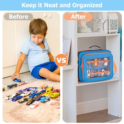 GRAOSO Toy Cars Carry Case Compatible with Hot Wheels Monster Trucks, Blue | Travel Truck Storage Compatible with Monster Jam Trucks up to 30, Display Front Pocket for 1:64 Scale Mini Toy Cars, Bag Only