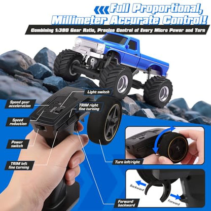 [2026 Upgrade 1/36 Mini RC Crawler, 4WD Micro Off Road Truck | Blue Micro RC Crawler, 1/36 RC Crawler Mini RC Truck Toys for Ages 8-14, Birthday Gifts for Boys Girls, RTR 2.4GHz - color: Blue