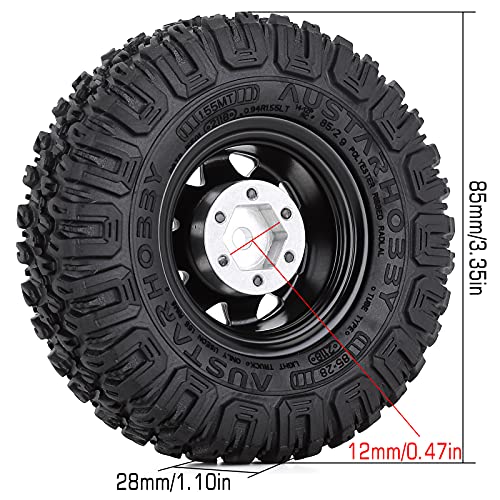 4PCS 1.55 inch 85mm Rubber Terrain Crawler Tires Metal Beadlock Wheel Rims Tires Set Compatible with 1/10 RC Crawler Car Axial AX90069 D90 TF2 Tamiya CC01 LC70 MST JIMNY (Black) - color: 85mm-black