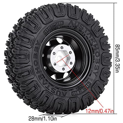 4PCS 1.55 inch 85mm Rubber Terrain Crawler Tires Metal Beadlock Wheel Rims Tires Set Compatible with 1/10 RC Crawler Car Axial AX90069 D90 TF2 Tamiya CC01 LC70 MST JIMNY (Black) - color: 85mm-black