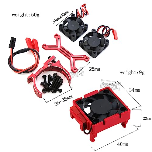 Upgrades Part for 1/10 Slash/Stampede/Bandit 2WD 4WD,Aluminum 3660 540 550 Motor Cooling Fan with 36-38mm Adjustable Mount & VXL-3s ESC Cooling Fan High Velocity Fan Heatsink Set,Red - color: Red/for Slash