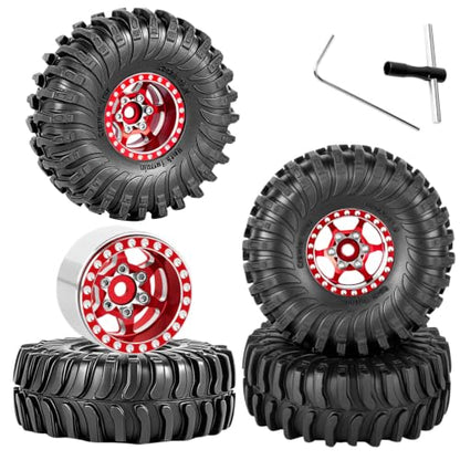RC 1.0 Beadlock Wheels Tires Set for 1/24 SCX24 FCX24 1/18 Trx4m RC Crawler Car,Aluminum Wheel Rims/Soft Rubber Tires Wheel Tire,(4PCS) 1.0 Beadlock Wheels,Red - color: Red- (Wheel Tires)