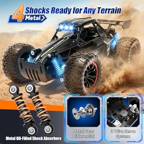Jiakora Remote Control Car, Fast RC Monster Truck with Durable Metal Body, 1:16 Off-Road RC Crawler with LED Headlights, All-Terrain Drift Car, 3 4 5 6 7 8 9 10 Year Old Boys Girls Kids Gifts - color: Black
