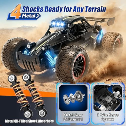 Jiakora Remote Control Car, Fast RC Monster Truck with Durable Metal Body, 1:16 Off-Road RC Crawler with LED Headlights, All-Terrain Drift Car, 3 4 5 6 7 8 9 10 Year Old Boys Girls Kids Gifts - color: Black