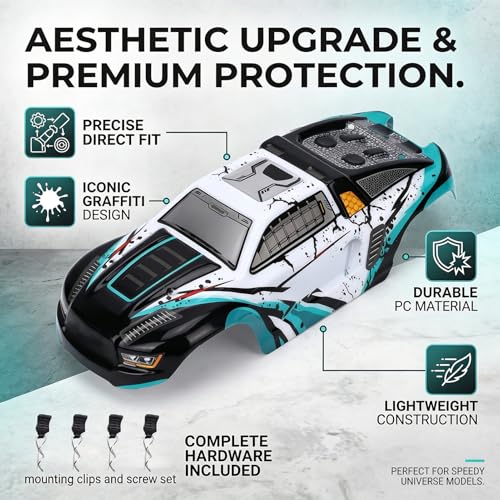 Drfeify 1/16 RC Car Replacement Body Shell, DIY Upgrade with Bold Graffiti Pattern and Aerodynamic Design for SCY16101 SCY16102 High Speed RC Trucks (Green) - color: Green