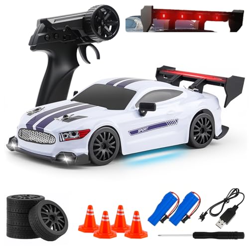 RC Drift Car, 1:24 Scale Remote Control Vehicle for Kids,2.4GHz 20KM/H 4WD High Speed RC Cars with LED Light, Two Batteries & Drifting Tires Racing Sport Toy Cars for Adults Boys Girls Kids 8602WH - style: 8602-White