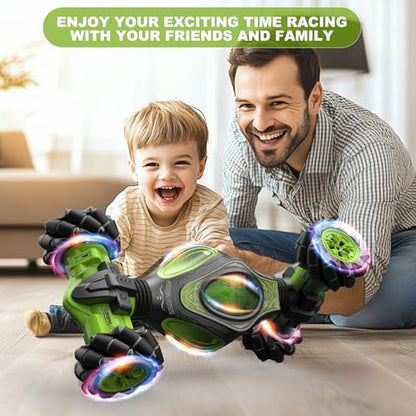 1:12 Scale Gesture Sensing RC Stunt Car for Boys 6-12, 4WD Remote Control Toy with Lights Sound, Best Birthday Gift for Kids, 2.4Ghz Hand Control Drift Cool Birthday Presents - style: 1:12 Green Black