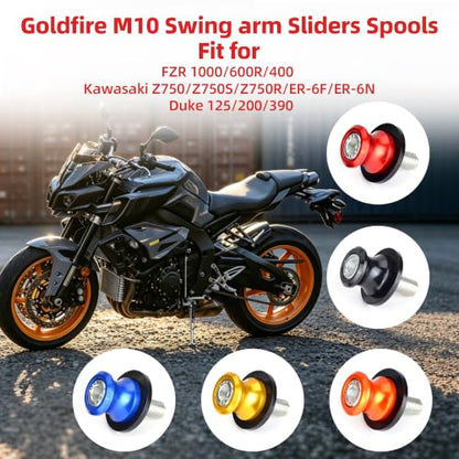 Goldfire 2pcs 10MM M10 X1.25 Motorcycle Swing arm Sliders Spools CNC Swing Arm Stand Screw for FZR 1000/600R/400 for Kawasaki Z750 /Z750S/ Z750R /ER-6F /ER-6N /Duke 125/200/390 (Yellow) - color: Yellow