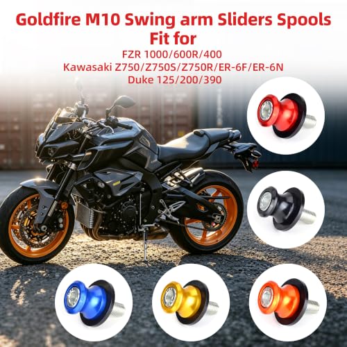 Goldfire 2pcs 10MM M10 X1.25 Motorcycle Swing arm Sliders Spools CNC Swing Arm Stand Screw for FZR 1000/600R/400 for Kawasaki Z750 /Z750S/ Z750R /ER-6F /ER-6N / Duke 125/200/390 (Red) - color: Red