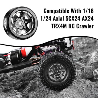 GLOBACT 1.3" Beadlock Wheels for SCX24 AX24 TRX4M 1/18 1/24 (Black) - color: Black
