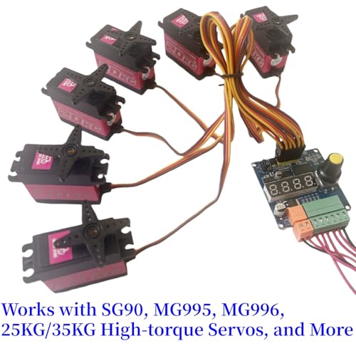 RC Servo Tester 6-Channel Servo Controller Board–PWM Speed/Angle Adjustable, 90/180/270 Degree 3 Modes (Lock/Cycle/Auto-Zero), for RC Models/Robotic Arms/Servo Testing MG995/SG90