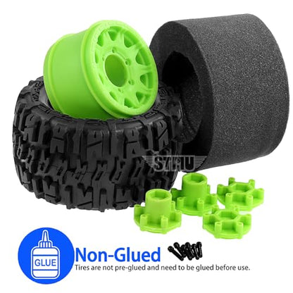 STMU 12mm/14mm Hex RC Wheels & Tires Set for 1/10 RC Trucks - Compatible with Traxxas Rustler, Stampede, Hoss 2WD/4X4 VXL, Arrma, Redcat, RIAARIO, AMORIL Green, 4PCS - color: Green