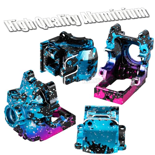 Aluminium Transmission Gearbox Upgrades Part for 1/10 Slash/Rustler/Stampede/Jato VXL 4X4 4WD,XO-1,RC Front Rear Gearbox & 37T Differential Gear,#6880#6881,Colorful(Blue Pink Tone) - color: Colorful(blue Pink Tone)- (Upgrades)