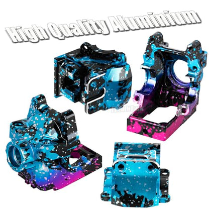 Aluminium Transmission Gearbox Upgrades Part for 1/10 Slash/Rustler/Stampede/Jato VXL 4X4 4WD,XO-1,RC Front Rear Gearbox & 37T Differential Gear,#6880#6881,Colorful(Blue Pink Tone) - color: Colorful(blue Pink Tone)- (Upgrades)