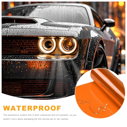 Car Headlight Vinyl Film, 48"×11.8" Self-Adhesive Car Headlight Tint Sticker with Squeegee & Cutter, Waterproof Wrap Film Roll for Vehicle Headlights Taillights Fog Lights (Orange) - color: Orange