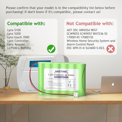 NASTIMA 7.2V NIMH Battery Compatible with Honeywell Alarm Lynx 5100, 5200 | 3700mAh battery replacement for Honeywell 5210, Lynx Touch 7000, Lyric Controller Lyric Keypad - size: White 3 Prong