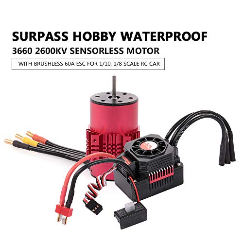 GoolRC Surpass Hobby 3660 Brushless Motor and ESC Combo, 2600KV Brushless Motor and 60A ESC for 1/10 Scale RC Car Truck Indispensable Accessory for Modification Enthusiasts