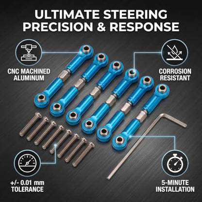 RC Steering Servo Link, RC Truck Upgrade Parts Adjustable Metal Steering Linkage Rods Ends Set for 1:18 Model Car