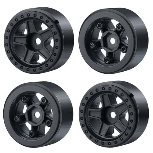 4PCS 1.0inch Wheel Rims RC Plastic 5-Spokes Beadlock Wheel Rim Hub for Axial SCX24 Deadbolt All 1/24 Scale RC Crawler Upgrade Parts Accessories (Black) - color: Black