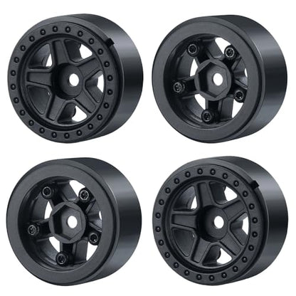 4PCS 1.0inch Wheel Rims RC Plastic 5-Spokes Beadlock Wheel Rim Hub for Axial SCX24 Deadbolt All 1/24 Scale RC Crawler Upgrade Parts Accessories (Black) - color: Black