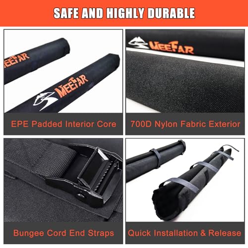 Universal Car Soft Roof Rack Pads Luggage Carrier Rack for Kayak Surfboard SUP Canoe Include 2 Heavy Duty Tie Down Straps, 2 Tie Down Rope, 2 Quick Loop Strap - size: 29 Inch