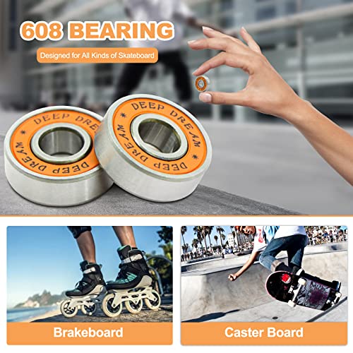 Premium 20Pcs 608rs Bearings Skateboard Bearings Chrome Steel Bearing Longboard Bearings (8x22x7mm) Double Rubber Sealed Deep Groove Bearing - size: 608-2rs-orange