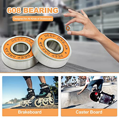 Premium 20Pcs 608rs Bearings Skateboard Bearings Chrome Steel Bearing Longboard Bearings (8x22x7mm) Double Rubber Sealed Deep Groove Bearing - size: 608-2rs-orange