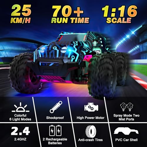 BLUEJAY 2.4GHz High Speed RC Car, Offroad Monster Hobby Racing Car with LED Colorful Bodylight and Rechargeable Battery, Kids Toy Gifts 3-8 Years - color: Blue