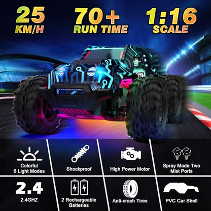 BLUEJAY 2.4GHz High Speed RC Car, Offroad Monster Hobby Racing Car with LED Colorful Bodylight and Rechargeable Battery, Kids Toy Gifts 3-8 Years - color: Blue