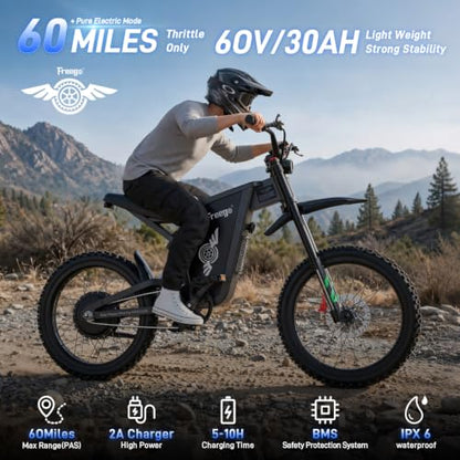 Freego X2Pro Electric Motorcycle for Adults Teens,Electric Dirt Bike Teens 6000W(Peak) Motor 1800Wh Battery,Max 50Mph Off Road Electric Bicycle,Full Suspension UL 2849 Certified - color: Red Dark