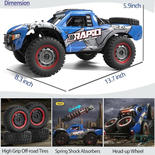 RC Cars 1:14 RC Truck 30 MPH 4WD Remote Control Car All Terrain Trophy Car for Adults Boys Teens Fast Off-Road RC Buggy Big Short Course Monster Truck with 2 Batteries 50 Mins Play (RTR) - color: 130-blue