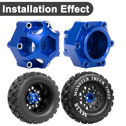 4Pcs Wheel Hex Hub Adapters Aluminum Wheel Spacers for All 1/10 RC Car Truck SCX10 TRX4 Slash Rustler Stampede Granite (Blue) - color: Blue