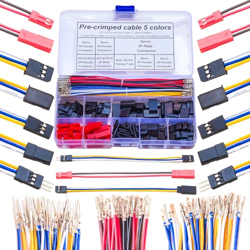JST Servo Connector Kit 2.5mm Pitch JST-SYP & Servo 2.54 Male Female Connector with Premium 22AWG Pre-Crimped Cables,SYP-2Pin & Servo-3Pin 2.54mm Male Female Plug Housing (Servo-Kit) - size: JST-2.5MM-Servo Extension