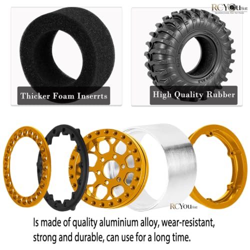 RC 1.3 Beadlock Wheel Tires&Aluminum Wheel Rim for 1/24 SCX24 FCX24,1/18 TRX4M RC Crawler Car,1.3 Beadlock Wheels and Tires/Wheels Tire,Golden (4PCS) - color: Golden- (Wheel Tires)