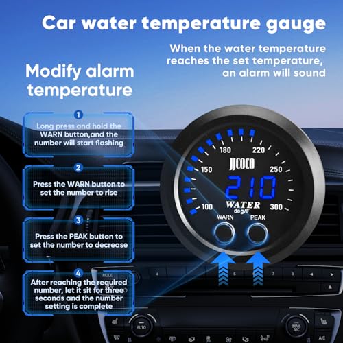 Universal 52mm Water Temperature Gauge with Alarm and 1/8 Npt Sensor Car Digital Meter Blue Display Temp 100-300F(-17~187C) - color: Blue, size: Joint Pipe: None