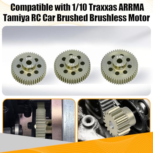 64P Pinion Gear 3.175mm Shaft 7075 Aluminum Alloy Motor Gears,0.6 Metric Pitch 48 49 50T with 1/8 Hole Pinion Gear Compatible with 1/10 Arrma HPI Kyosho Losi Axial Traxxas Tamiya RC Car - size: 48 49 50T