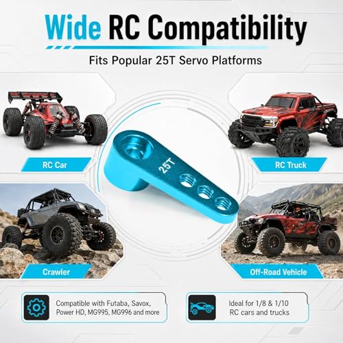 2PCS 25T Aluminum Servo Horn, 3-Hole RC Steering Arm for Futaba Savox MG995 | CNC Aluminum Servo Arm M3 Thread Adjustable Linkage 12mm 16mm 20mm Positions 1/8 1/10 RC Power HD MG996 Crawler Buggy Truck - color: Skyblue