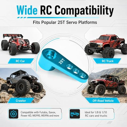 2PCS 25T Aluminum Servo Horn, 3-Hole RC Steering Arm for Futaba Savox MG995 | CNC Aluminum Servo Arm M3 Thread Adjustable Linkage 12mm 16mm 20mm Positions 1/8 1/10 RC Power HD MG996 Crawler Buggy Truck - color: Skyblue