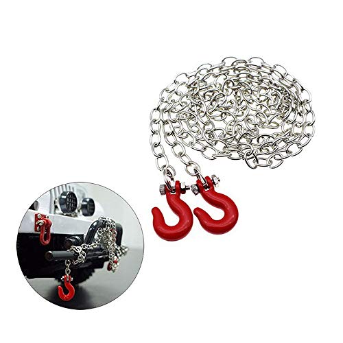 Tow Chain with Trailer Hook for RC Car Accessories Parts for Axial SCX10,TXR4,D90., Red & Silver