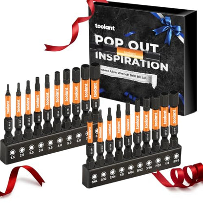 toolant Impact Hex Bit Set, Metric & SAE, 20-Piece | Metric and SAE sizes, 20-piece hex bit set, S2 steel construction, impact-driver use, storage case - size: 20pcs Hex Bits for Gifts