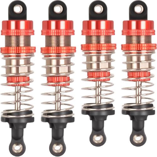 Oiled Shocks Upgraded 66mm/72mm Aluminum Oil Shock Absorber Set for 1/12 1/14 1/16 RC Cars - Compatible with WLtoys 144001, 124019, MJX 16208, HBX & More - color: Bz-silver-red