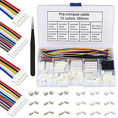 JST Connector Kit 2.5mm Pitch JST-XH 2.54 Female Connector with Premium 22AWG Pre-Crimped Cables,XH 2.54mm Connector 2/3/4/5/6/7/8/9/10 Pin Female Housing (XH-MM-Kit) - size: JST-2.5MM-XH