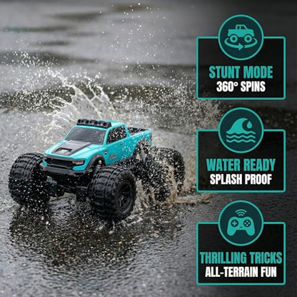 KB KAIBO 8816 1:12 Amphibious Remote Control Car with Full Proportional Steering-Fully Waterproof All Terrain RC Monster Truck for Kids 6-12+, 7.4V 4WD 2.4Ghz 60+ Min Dual Battery Blue - color: Blue