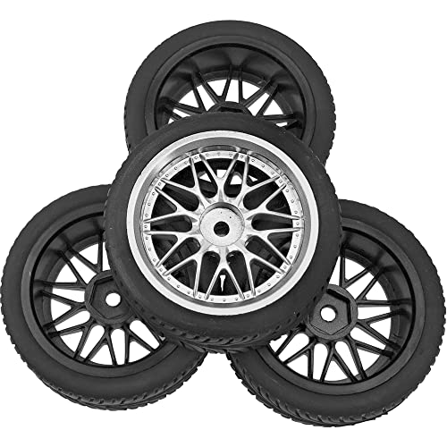 OD 2.55" Rubber Tires & Plastic Wheel Rims 12mm Hex Hub Compatible with HSP Tamiya HPI Kyosho Redcat ExceedRC 1/10 On-Road Touring Car,WLtoys 1/14 144001 RC Buggy (Silver) - color: Silver