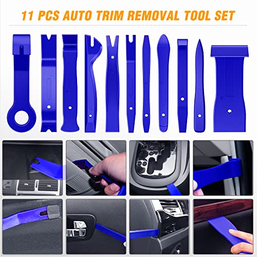 GOOACC 238Pcs Auto Trim Removal Tool and Push Pin Retainer Clip Set | Fastener Terminal Remover Tool Adhesive Cable Clips Panel Remover Kit Car Panel Radio Removal Auto Clip Pliers - color: 120Pcs Clips + 118 Remover Blue