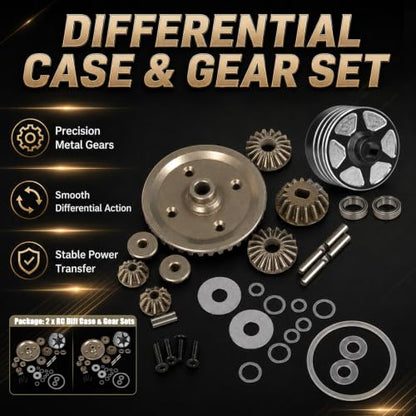 2 Sets Aluminum Differential Case & Gear 39T 22049 for Tamiya XV-02 MB-01 XM01 1/10 RC Car Upgrade Front Rear Gear Diff Replacement Hop-Up Parts, Black - color: Black