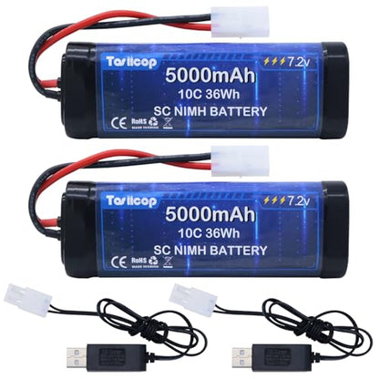 7.2V 5000mAh NIMH Battery 2 Packs - 7.2 Volt RC Rechargeable Batteries with Tamiya Plug Connector for Remote Control Car Monster Trucks Buggy Truggy Boat Tank and Related Series