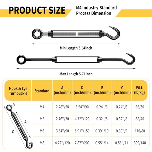 5PCS M5 Hook & Eye Turnbuckle 304 Stainless Steel Turnbuckle Wire Rope Tension Heavy Duty Turnbuckles for Cable Railing Wire Rope Hardware Kit (M5 Hook & Eye) - color: Hook and Eye, size: M5-5 Pcs
