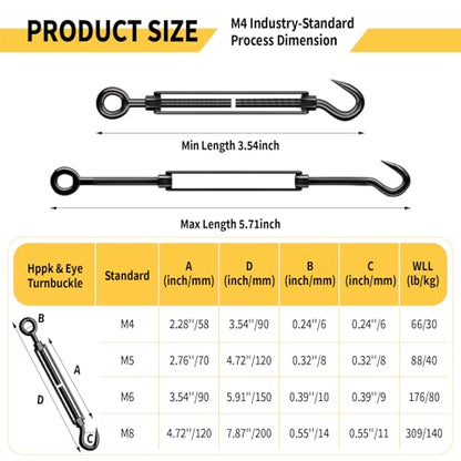 5PCS M5 Hook & Eye Turnbuckle 304 Stainless Steel Turnbuckle Wire Rope Tension Heavy Duty Turnbuckles for Cable Railing Wire Rope Hardware Kit (M5 Hook & Eye) - color: Hook and Eye, size: M5-5 Pcs